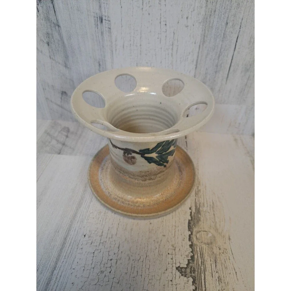 Stegall Studio Art Pottery Toothbrush Holder Acorn Leaf Oak Branch Decor Signed